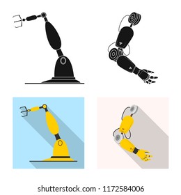 Vector design of robot and factory symbol. Set of robot and space stock symbol for web.