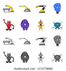 Vector design of robot and factory symbol. Collection of robot and space stock symbol for web.