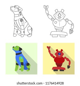 Vector design of robot and factory symbol. Set of robot and space stock symbol for web.