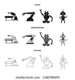 Vector design of robot and factory symbol. Collection of robot and space stock symbol for web.