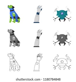 Vector design of robot and factory symbol. Collection of robot and space stock symbol for web.