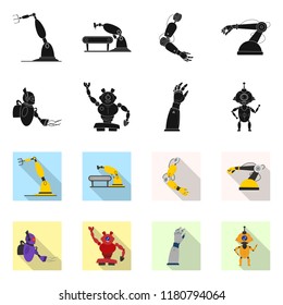 Vector design of robot and factory symbol. Collection of robot and space stock symbol for web.