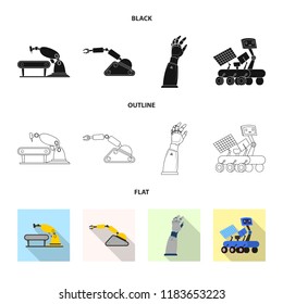 Vector design of robot and factory symbol. Collection of robot and space stock symbol for web.