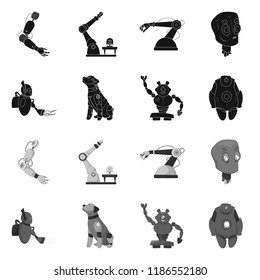 Vector design of robot and factory symbol. Collection of robot and space vector icon for stock.
