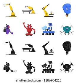 Vector design of robot and factory symbol. Set of robot and space stock symbol for web.