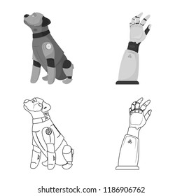 Vector design of robot and factory symbol. Set of robot and space stock symbol for web.