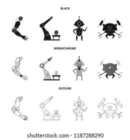 Vector design of robot and factory symbol. Set of robot and space stock vector illustration.