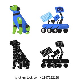 Vector design of robot and factory symbol. Collection of robot and space stock symbol for web.