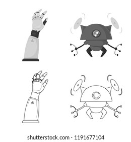 Vector design of robot and factory symbol. Collection of robot and space stock symbol for web.