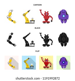 Vector design of robot and factory symbol. Set of robot and space stock symbol for web.