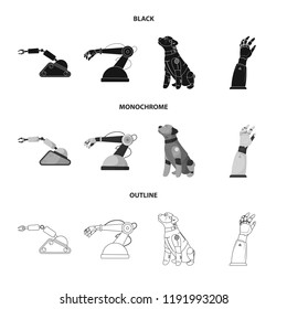 Vector design of robot and factory symbol. Collection of robot and space stock symbol for web.