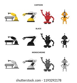 Vector design of robot and factory symbol. Collection of robot and space stock symbol for web.