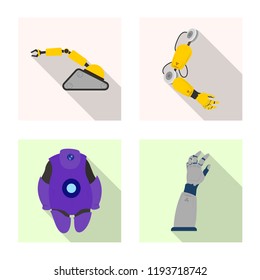 Vector design of robot and factory symbol. Set of robot and space stock symbol for web.