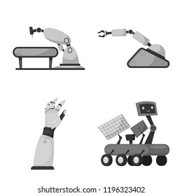 Vector design of robot and factory symbol. Collection of robot and space vector icon for stock.