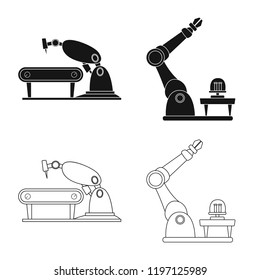 Vector design of robot and factory symbol. Collection of robot and space stock symbol for web.