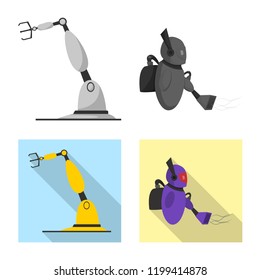 Vector design of robot and factory symbol. Set of robot and space stock symbol for web.
