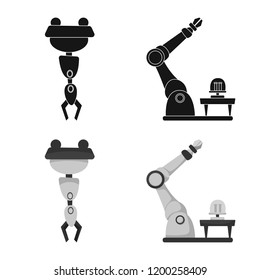 Vector design of robot and factory symbol. Set of robot and space stock symbol for web.