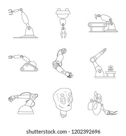 Vector design of robot and factory symbol. Set of robot and space stock symbol for web.