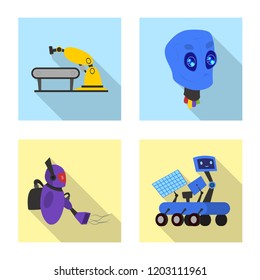 Vector design of robot and factory symbol. Collection of robot and space stock symbol for web.