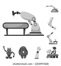 Vector design of robot and factory symbol. Set of robot and space vector icon for stock.