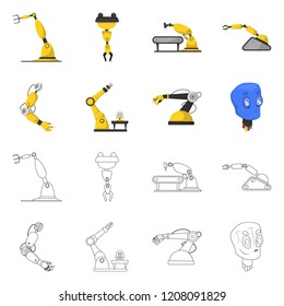 Vector design of robot and factory symbol. Collection of robot and space stock symbol for web.