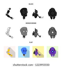 Vector design of robot and factory symbol. Collection of robot and space stock symbol for web.