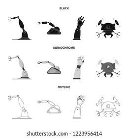 Vector design of robot and factory symbol. Set of robot and space stock vector illustration.