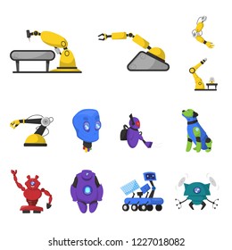 Vector design of robot and factory symbol. Collection of robot and space stock symbol for web.