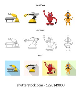 Vector design of robot and factory symbol. Collection of robot and space stock symbol for web.