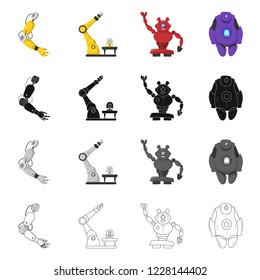 Vector design of robot and factory symbol. Collection of robot and space stock symbol for web.