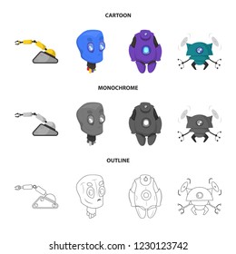 Vector design of robot and factory symbol. Collection of robot and space stock vector illustration.