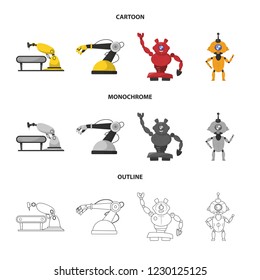 Vector design of robot and factory symbol. Set of robot and space stock symbol for web.