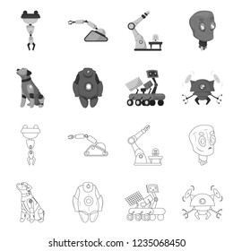 Vector design of robot and factory symbol. Collection of robot and space stock vector illustration.