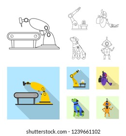 Vector design of robot and factory symbol. Set of robot and space stock symbol for web.