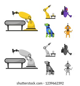 Vector design of robot and factory symbol. Collection of robot and space vector icon for stock.
