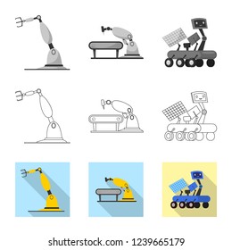 Vector design of robot and factory symbol. Collection of robot and space stock vector illustration.
