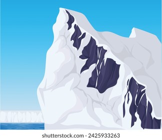 vector design of a rock cliff covered by snow with a view of the blue sky and sea