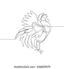 Vector Design Rooster with Continuous Line Style.