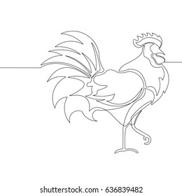 Vector Design Rooster with Continuous Line Style.