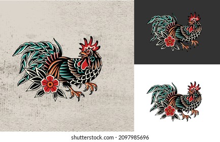 vector design of rooster tattoo ink illustration logo