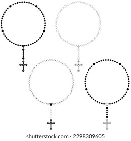 Diseño vectorial del rosario con cruz cristiana, símbolo de la religión católica, rosario con forma circular