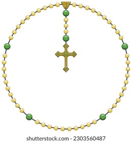 Vector design of rosary with Christian cross, symbol of the Catholic religion, rosary with a circular shape