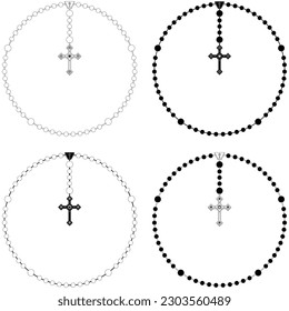 Vector design of rosary with Christian cross, symbol of the Catholic religion, rosary with a circular shape