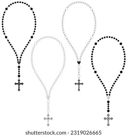 Vector design of rosary with christian cross, symbol of catholic religion