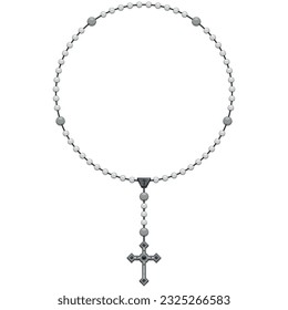 Vector design of rosary with Christian cross, symbol of the Catholic religion, rosary with a circular shape