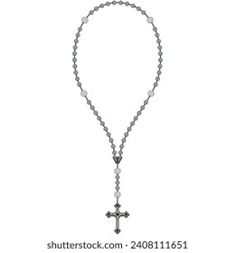 Vector design of rosary with christian cross, symbol of catholic religion