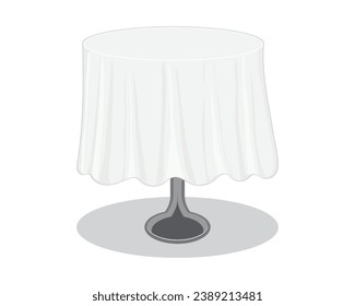 vector design of a round or circular table with one leg covered by a plain white tablecloth
