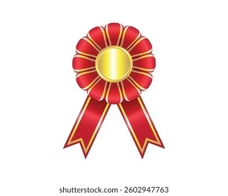 Vector design of a round red decorative ribbon with golden yellow lines, usually used as decoration in an award-giving object