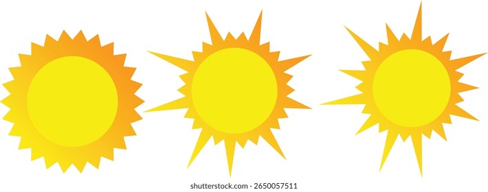 vector design of round sun shapes, spiked crowns, sunburst. Rising sun, sunset, dawn illustrations bundle. Orange red yellow gradient color circles, fire flaming frames. Maslenitsa background set 