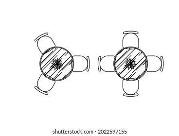 Vektordesign einer runden Tisch- und Stühle-Skizze